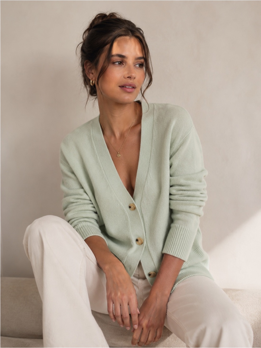 Vince Mint Green V-Neck Button Wool Cashmere Cardigan
